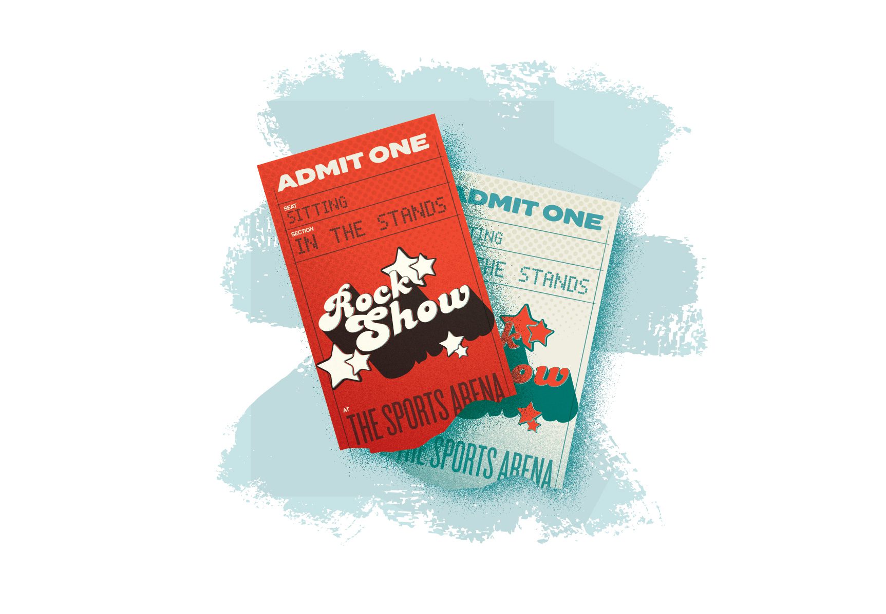 Illustration of concert tickets for The Little Book of Rock and Roll Wisdom illustrated by Jason Malmberg for Decabet