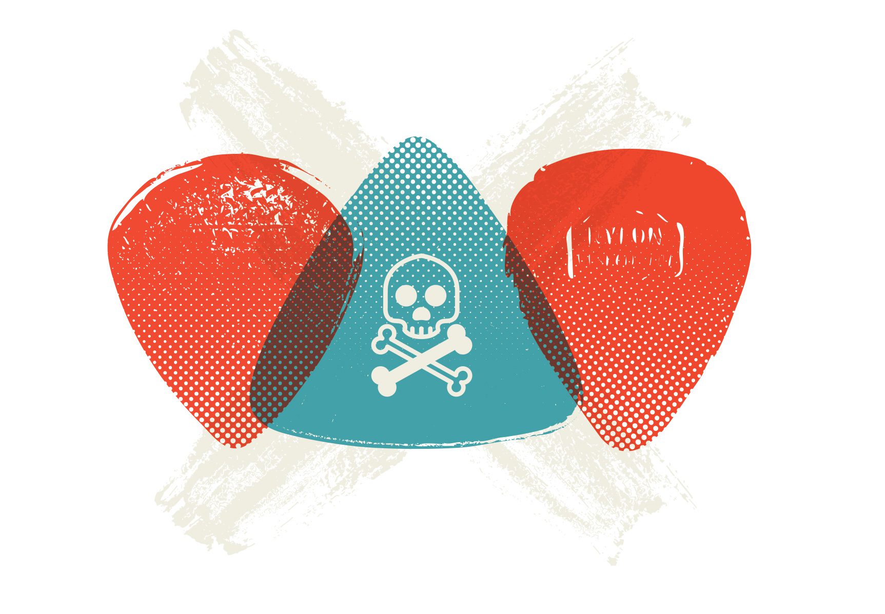 Illustration of guitar picks for The Little Book of Rock and Roll Wisdom illustrated by Jason Malmberg for Decabet