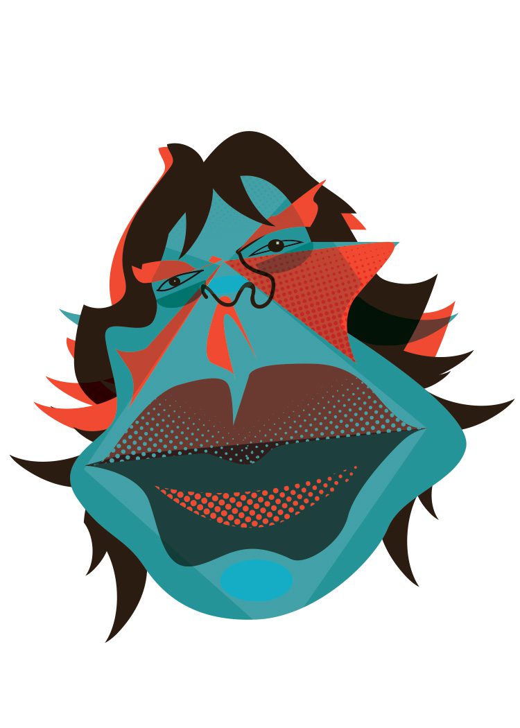 Illustration of Mick Jagger or The Little Book of Rock and Roll Wisdom, illustrated by Jason Malmberg for Decabet
