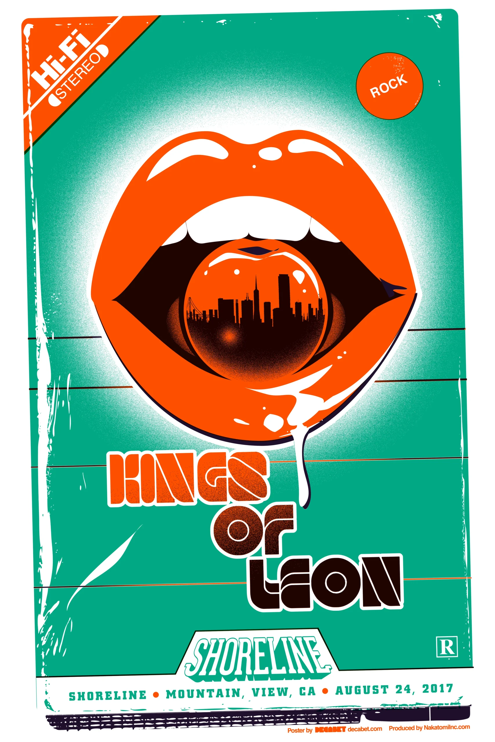 Kings of Leon VIP poster for their 2017 appearance at Shoreline in San Francisco