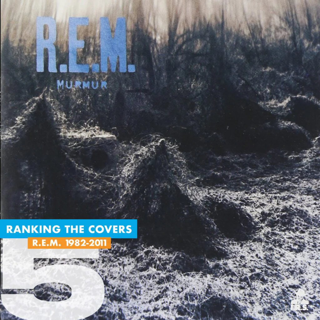 R.E.M. Murmur album cover featuring kudzu covered landscape in blue-tinted photography, ranked number five in Jason Malmberg’s R.E.M. album cover aesthetic list.