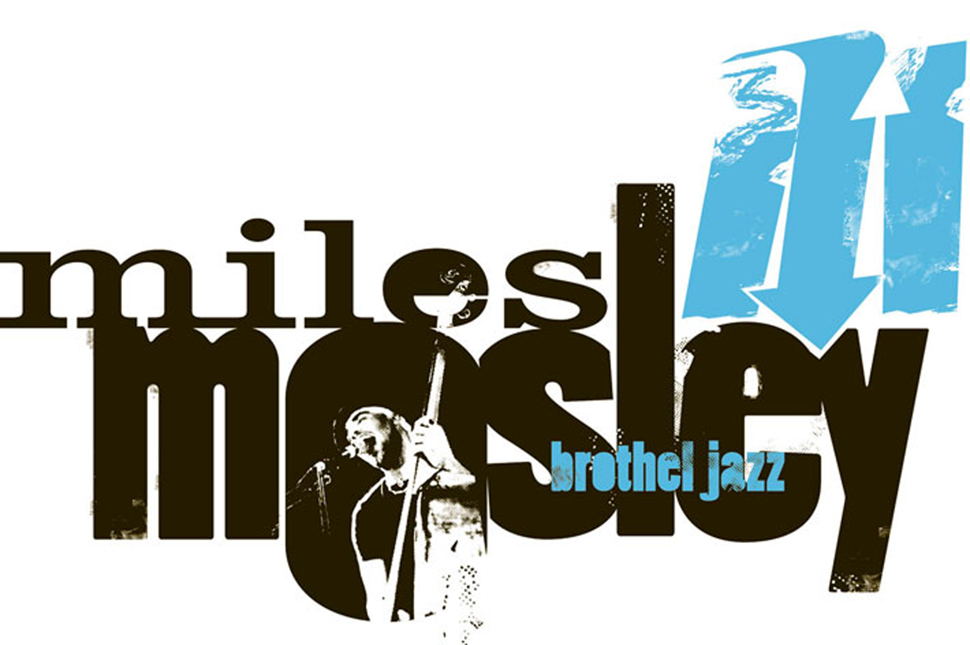 Miles Mosley Brothel Jazz logo designed by Jason Malmberg featuring layered letterforms a brushstroke arrow and teal type lockup for Decabet