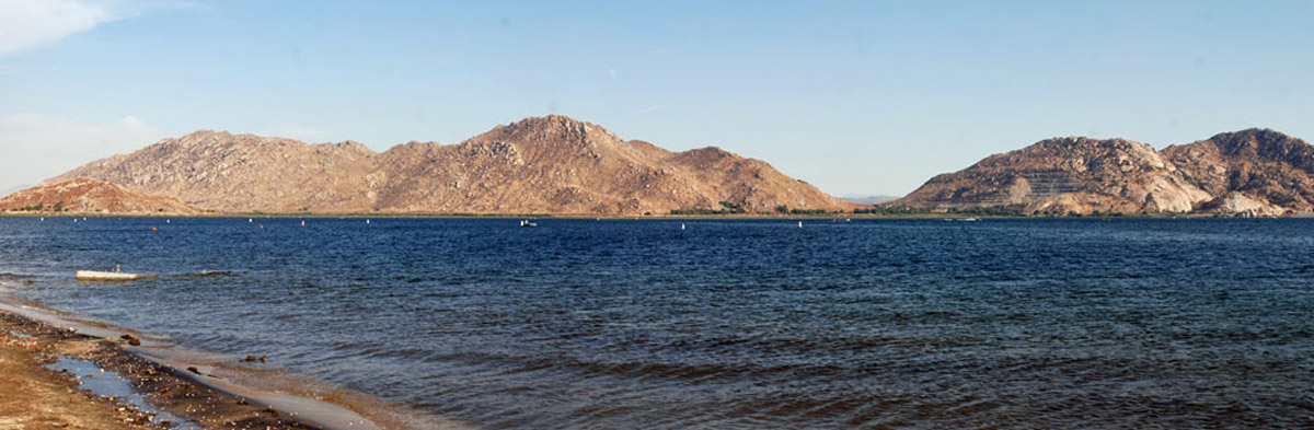 Lake Perris, California — shoreline and desert mountain landscape, home of the Same Same But Different Festival