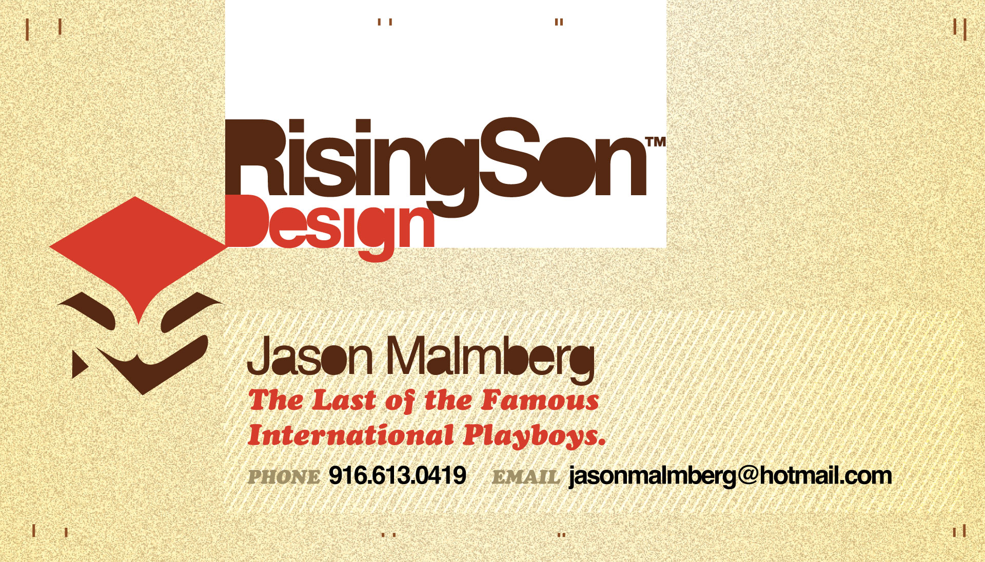 RisingSon Design business card for Jason Malmberg, circa 2004, featuring the original RisingSon logo